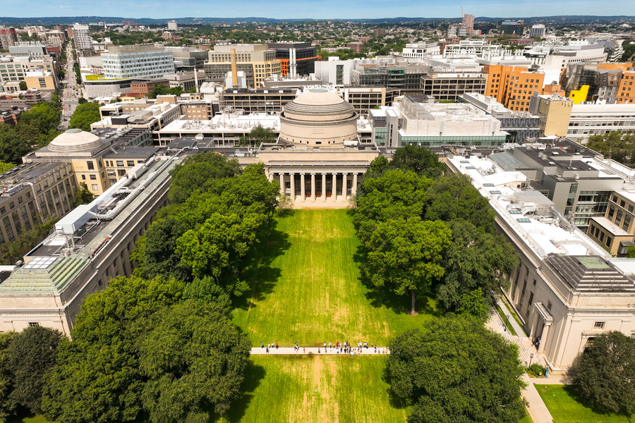 Aerial photo of Great Dome and Killian Court with campus in background.